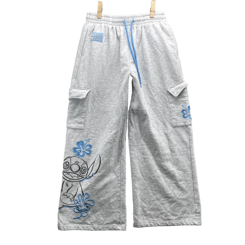 Disney Lilo & Stitch Cargo Sweatpants Womens Med Wide Leg 626 Varsity Y2k Lounge